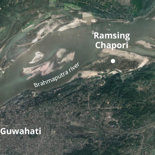 aerial view of a wide river and sandy river islands and sandbars